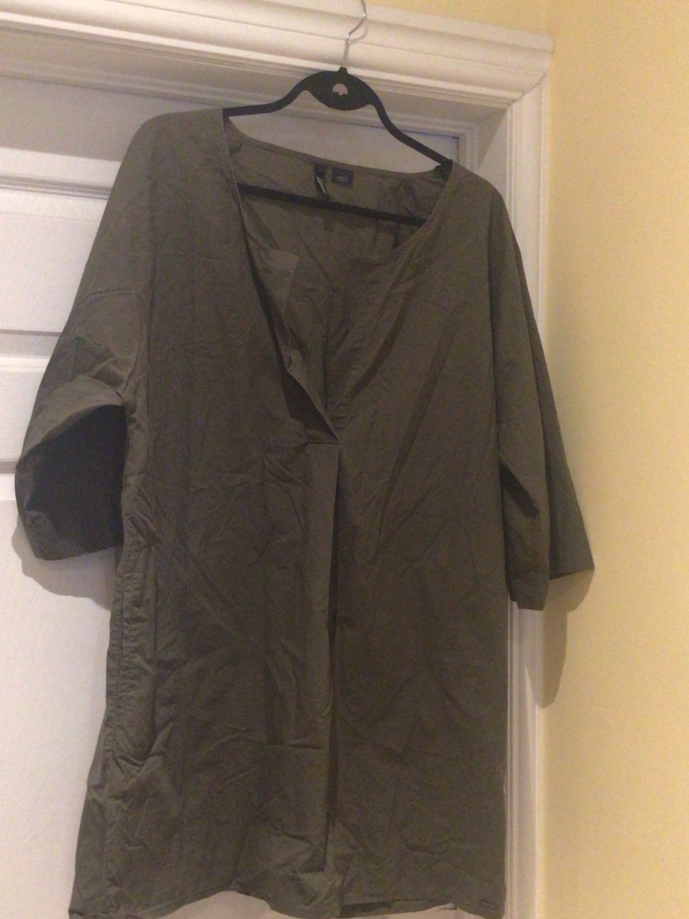 Euro Summer Effortless Comfy Olive Cotton Shift Dress